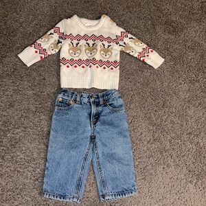 A bundle - knit winter sweater with reindeer & vintage Levi Strauss & co.:12 mos